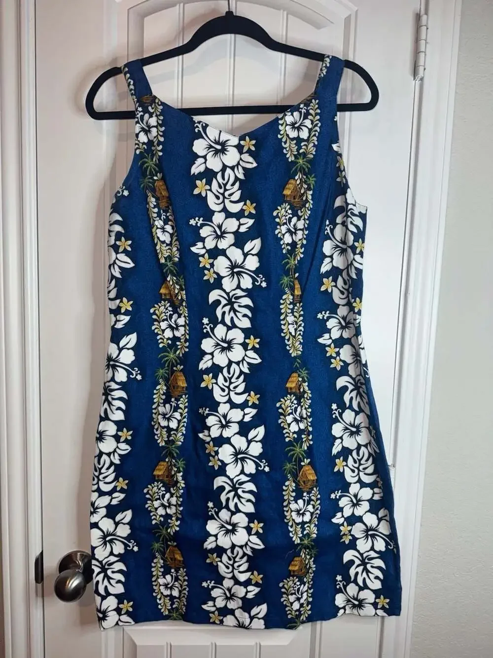 Vintage Kilani Hawaiian Blue Hibiscus Floral 100%‎ cotton  Dress  vacation